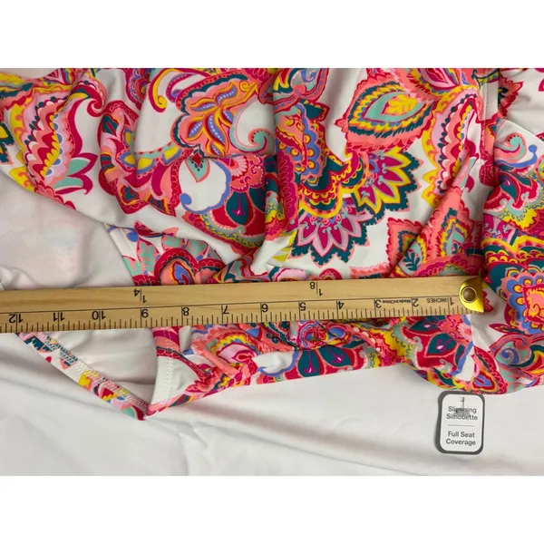 Slimming Silhouette‎ Paisley One Piece Swimsuit Ruffle Strap Multi Color V-Neck - Image 7