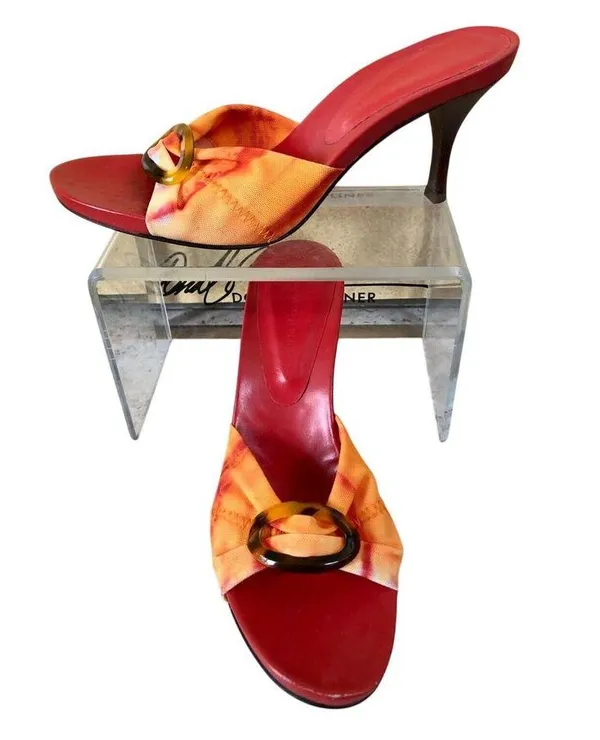 Donald Pliner Tang Orange Mesh Elastic Leather Shoe New Tie Dye Buckle $225 NWT - Image 4
