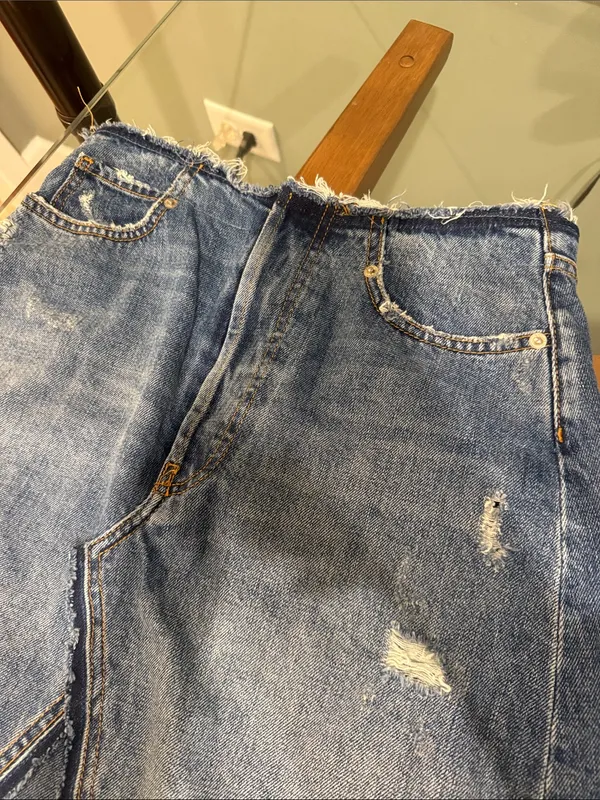 Zara mini jean denim skirt distressed premium denim collection skirt size small! - Image 3