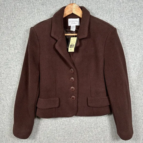 Vintage Women Express Campagnie Fleece Blazer Jacket Medium Brown NWT Academia‎ - Image 3