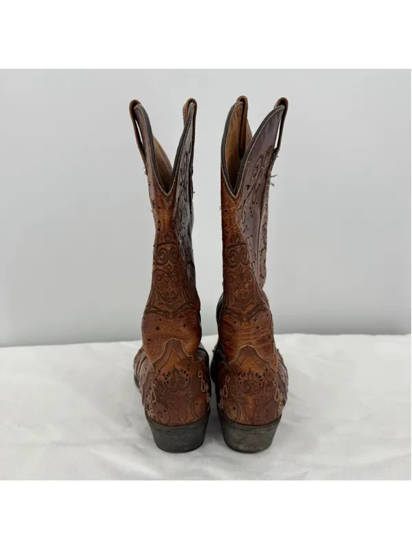Sterling River Cowboy Boots Brown Leather Embroidery 11” Shaft Western Size 6.5 - Image 6
