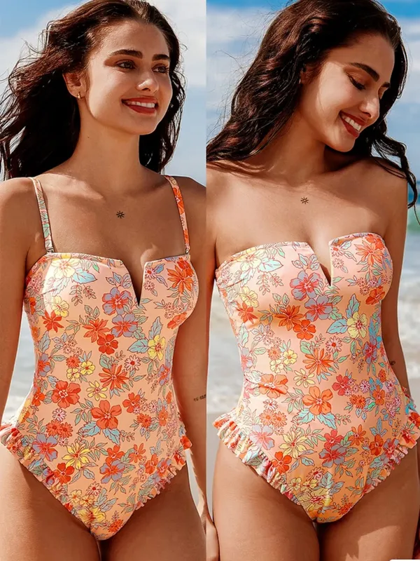Cupshe Ditsy Floral Print V-Wire Ruffled One-Piece Swimsuit - Image 2