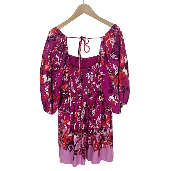 Alexandra Farmer for Anthropologie Smocked Pink Floral Mini Dress Small Petite - Image 4