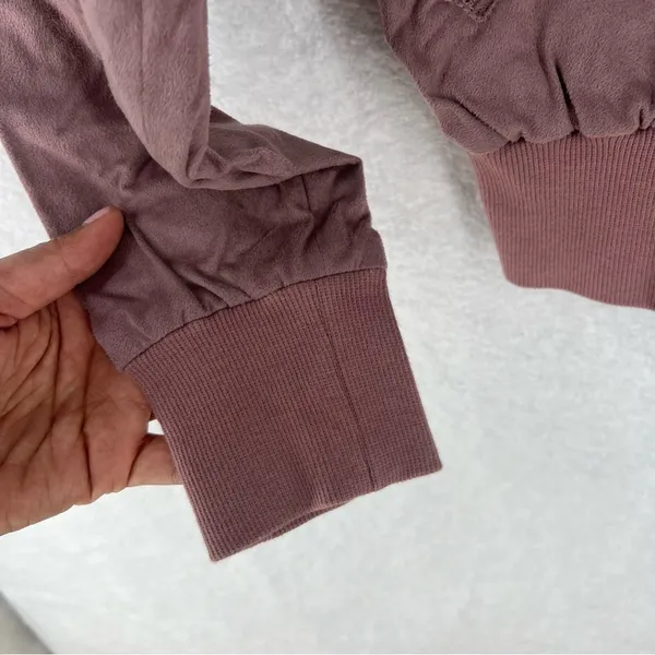 On The Road Mauve Pink Faux Suede Lace Up Zip Front‎ Bomber Jacket - Image 5
