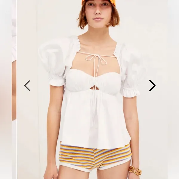 For Love & Lemons Sierra Puff Sleeve Top Open Back Statement Sleeve White XS NWT - Image 6