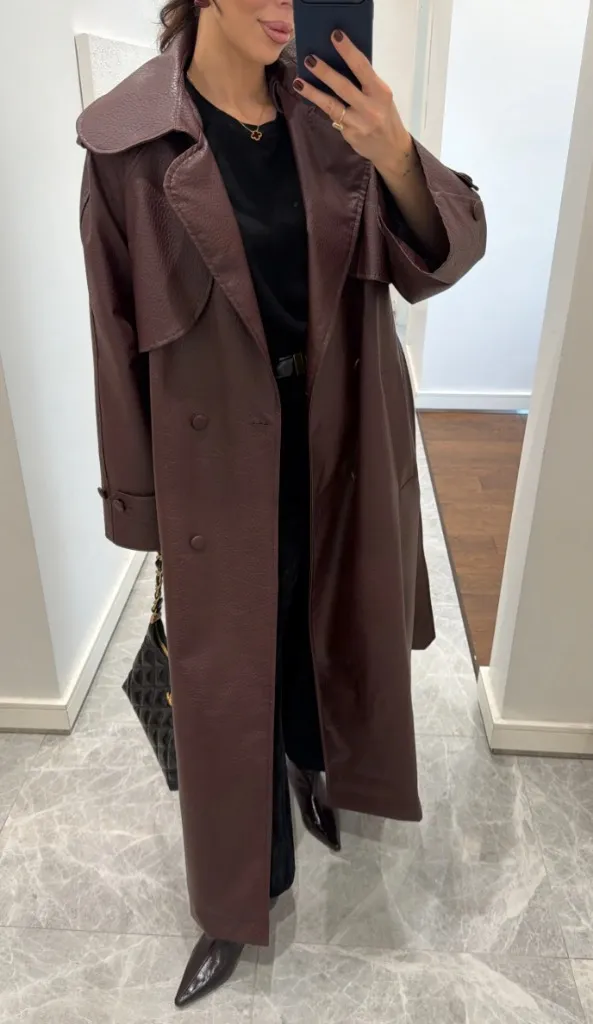  Burgundy Trench Coat - Image 6