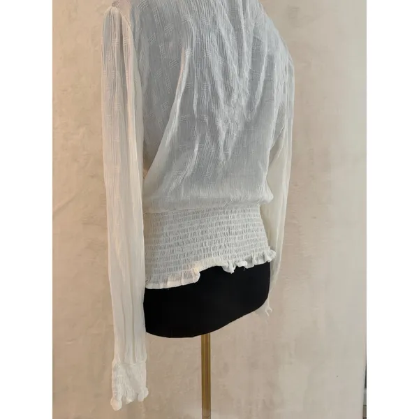 Selfie White Crochet Lace‎ Trim Smocked Waist Blouse XL Long Sleeve Boho Top - Image 15