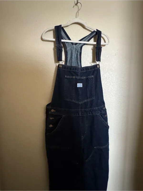 Levi’s Baggy Highwater Denim Overalls Sz L Dark Wash Workwear Womens - Image 5