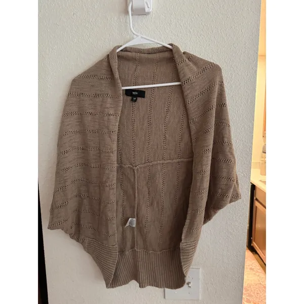 Mossimo Women Tan Pointelle Knit Open Front Cocoon Cardigan Short Sleeve Medium - Image 2
