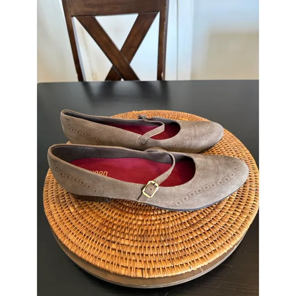 Munro American Womens 14 M Taupe Suede Mary Jane Brogue Block Heel‎ Pumps Shoes - Image 2