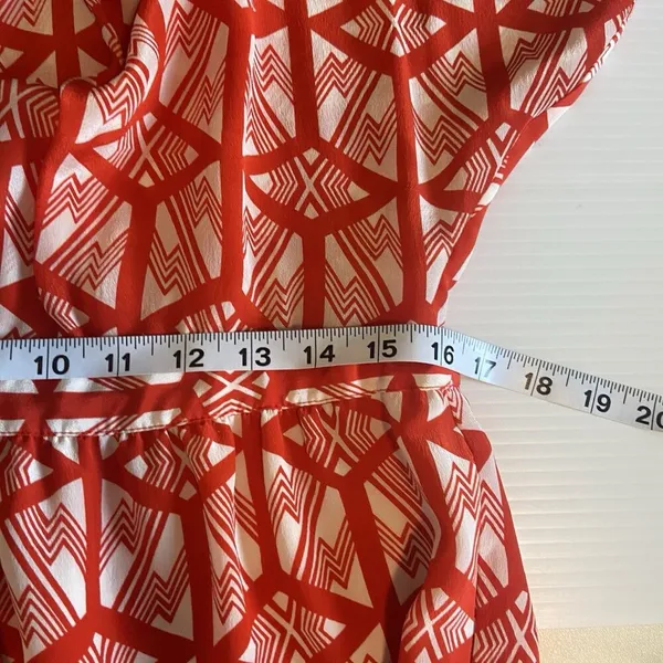 Leifsdottir Anthropologie Catalyst Red Orange White Silk Tunic‎ Dress Size 0 - Image 10