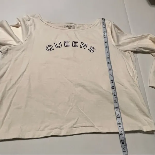 Madewell Queens Womens Size Medium Cream Long‎ Sleeve Crewneck Popover Shirt Top - Image 7