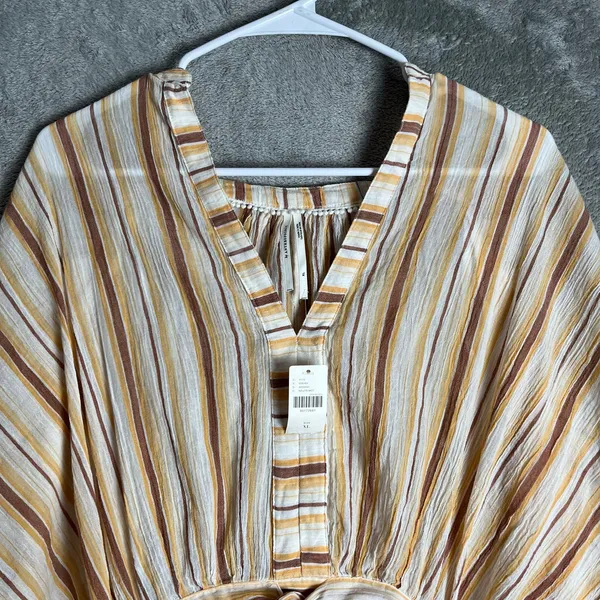 Anthropologie Tie Front Striped Blouse‎ Boho Resort Relaxed Statement Top XL New - Image 7