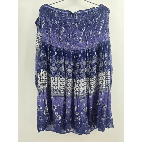 RAGA Top Womens Medium R2773 Blue Purple Smocked Off Shoulder NEW - Image 3