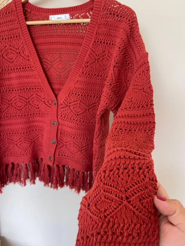 MNG  Openwork Crochet Fringe Boho Knit  sweater - Image 6