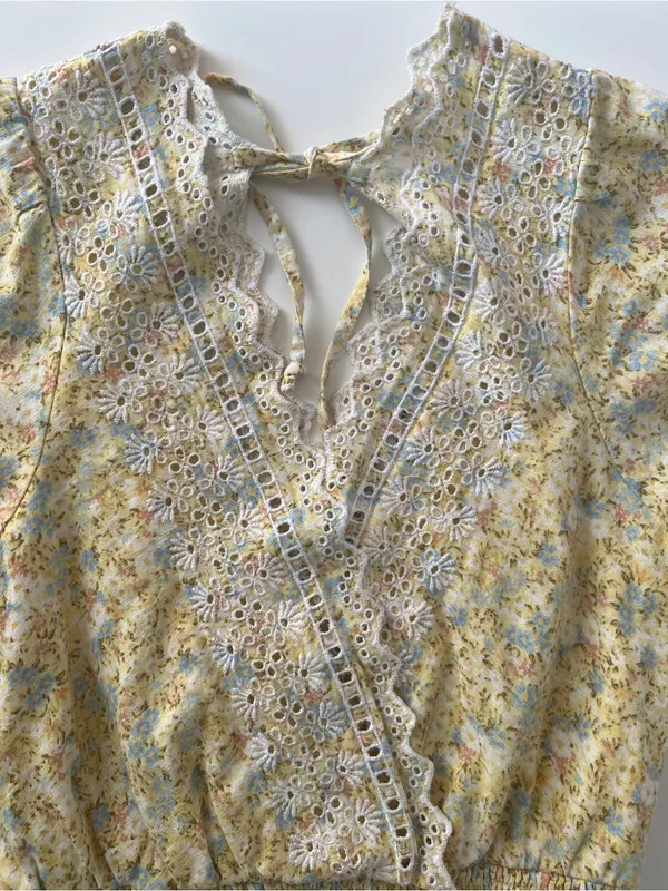 American Eagle Yellow Floral Eyelet Lace Mini Dress XS - Image 7