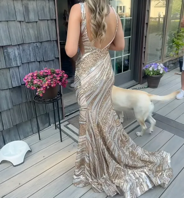 prom dress 22314 gold and silver sequin Size 00 - Image 3