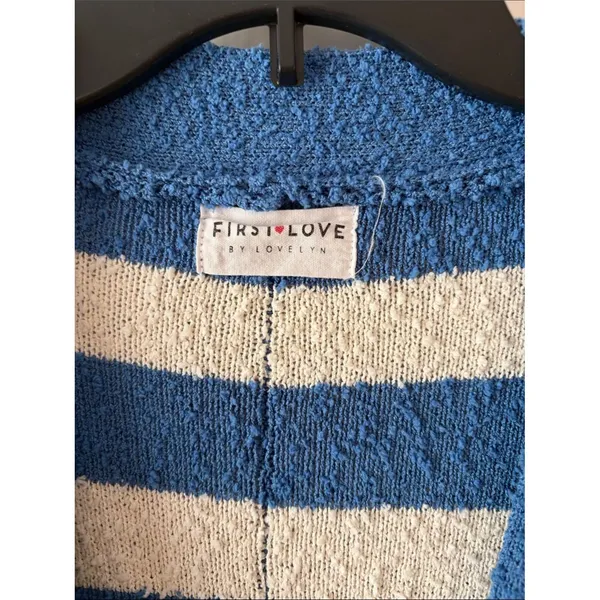 First Love Cozy Striped Oversized Cardigan Sweater Blue & Cream Size XL - Image 2