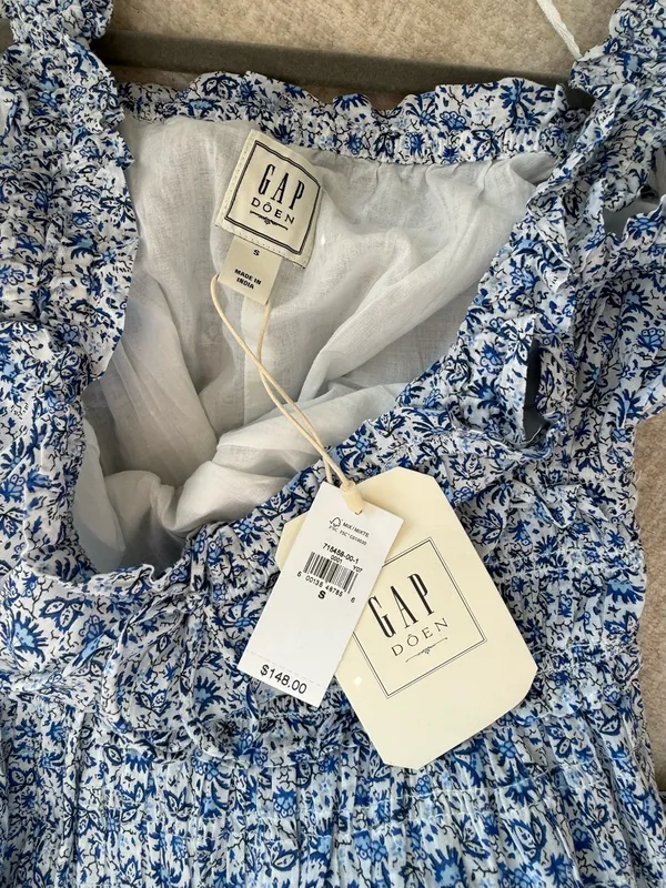 GAP x Doen Blue Floral Smocked Maxi Dress - Image 3