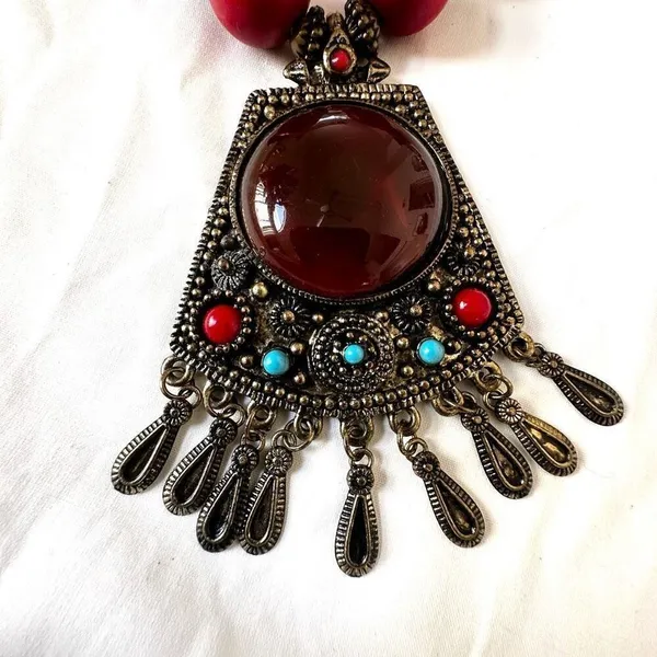 Ethnic wood beaded large pendant necklace - Image 10