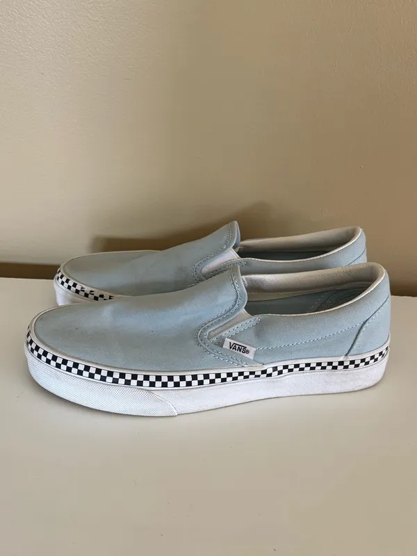 Vans Classic Slip-On Cool Blue Check Foxing Sneakers Size 8.5 - Image 2