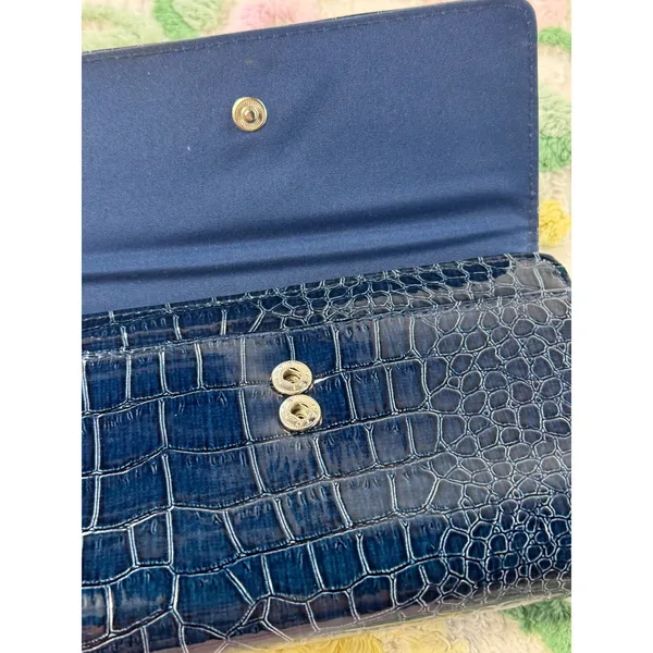 Hato Hasi Navy Blue Croc Embossed Faux Leather‎ Flap Wallet Organizer - Image 5