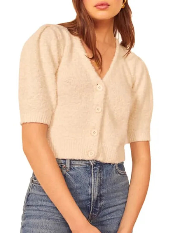 Reformation | Hope Organic Cotton Cardigan In Ivory - Image 2