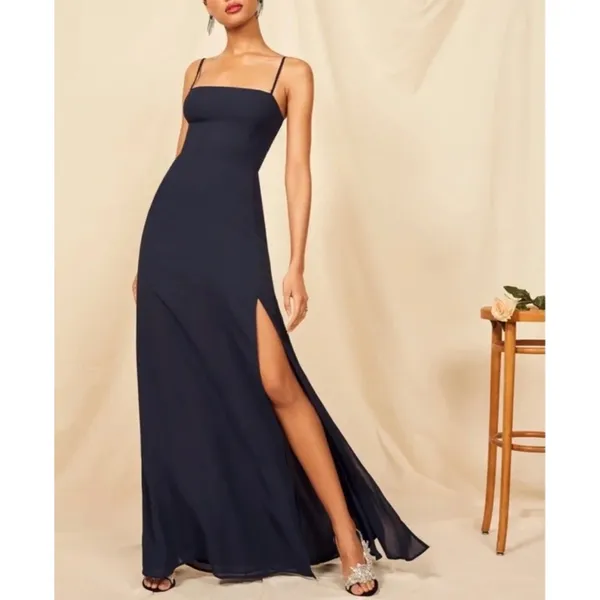 NWT Reformation Ingrid Navy Blue Maxi Dress Size 0 - Image 2