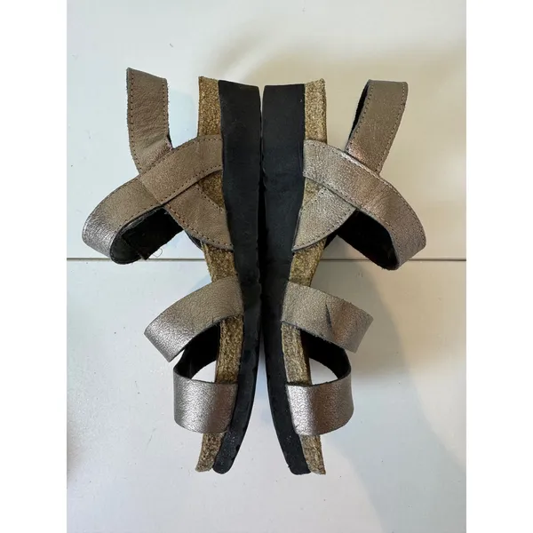 Naot Metallic Leather Wedge Sandals Women 37‎ 6.5 Comfort Minimalist Orthopedic - Image 2