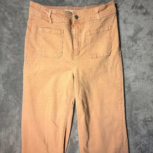 OAT New York High-Rise Wide-Leg Patch Pocket Jeans Raw Hem 8/29 Stretchy #1600 - Image 3