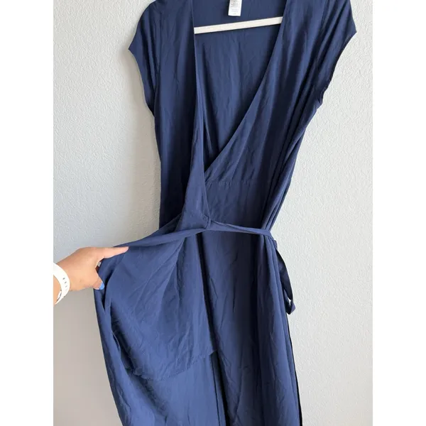 L*Space Midnight Blue Goa‎ Wrap Dress High Low Maxi Minimalist Coastal Sz Large - Image 9