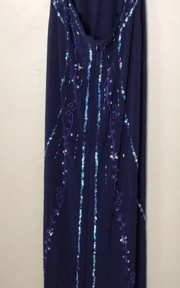 Nightway navy blue open back low cut prom holiday dress size 4 - Image 11