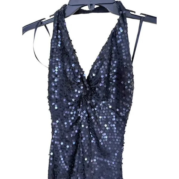 Vintage Frederic’s Of Hollywood Black Sequin Halter Dress Size Small - Image 3