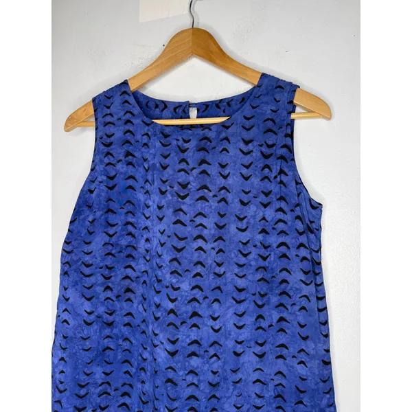 NTCO nomadic traders blue‎ black print shift mini dress rayon size medium Blue - Image 3