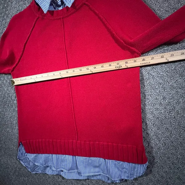 Lauren Ralph Lauren Sweater Womens Large‎ Red Faux Layered Pinstripe Shirt Trim - Image 6