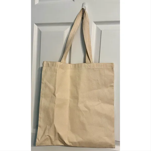 Salty Canvas Tote Bag in Natural with Blue Script Tan - Image 3