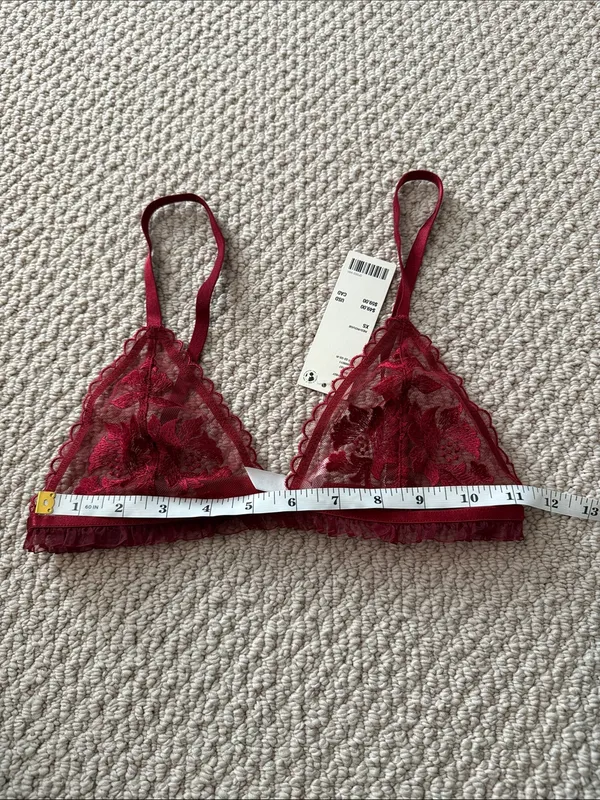 Kat the Label Size Extra Small XS Women's Sheer Floral Lace Bralette in Burgundy - Image 3