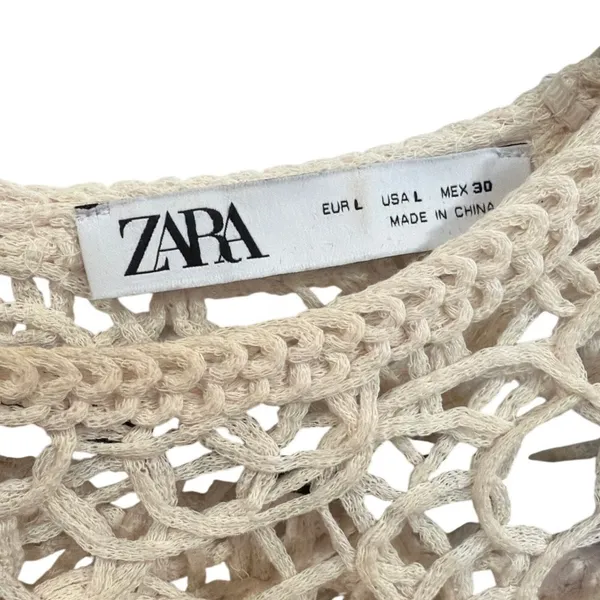 Zara Cream Crochet Open Knit Sweater Top Floral Fringe Boho Long Sleeve - Image 4