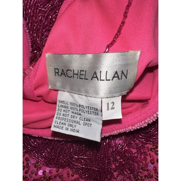 Rachel ALLAN 40150 Hot Pink Sequin One Shoulder Fringe Dress Size 12 NWT - Image 10