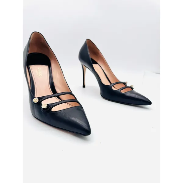 Gucci Aneta Black Button Detail Stiletto Pumps Pointed Toe Size EU 41 - Image 9