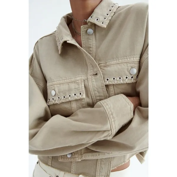 NWT‎ Zara Piercing Cropped Overshirt Jacket in Taupe Size Extra Large - Image 5