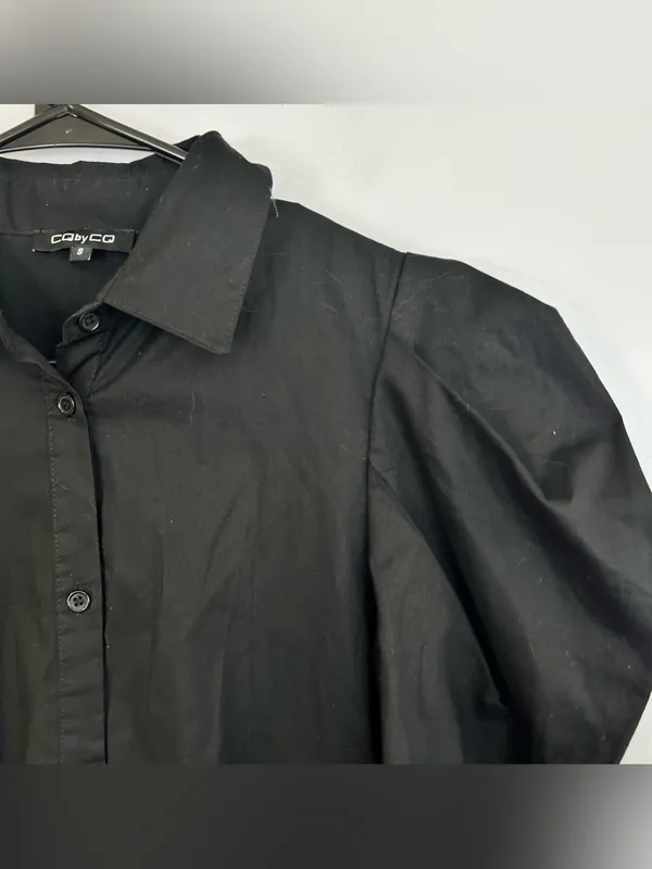 CQbyCQ Black High Low Button Down Avante Garde Puff Shoulder Shirt Dress Small - Image 5