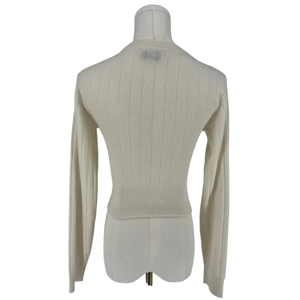 NAADAM Cream Wool Cashmere Ribbed Cropped Cardigan XS - Image 6