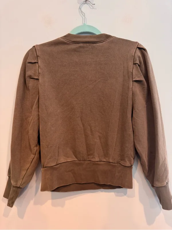 FRAME Shirred Puff-Sleeve Crewneck Sweatshirt S - Image 5