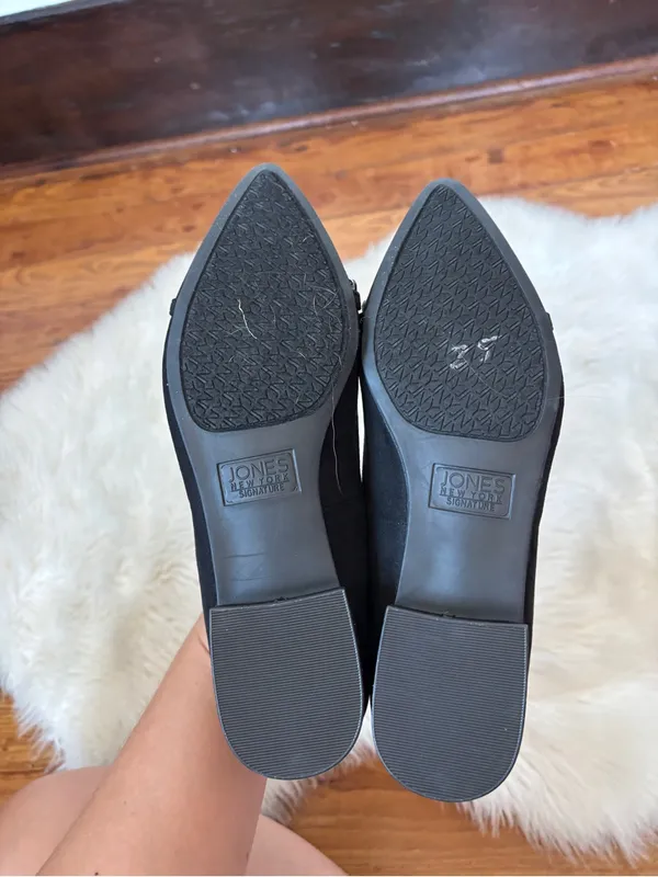 Jones New York Black Pointed Toe Flats with Rhinestone Chain Accent - Image 7