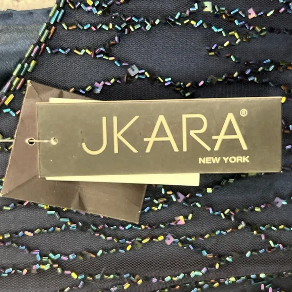 J Kara Beaded Sleeveless Popover Sheath Dress Iridescent Sequin Navy‎ Size 14 - Image 2