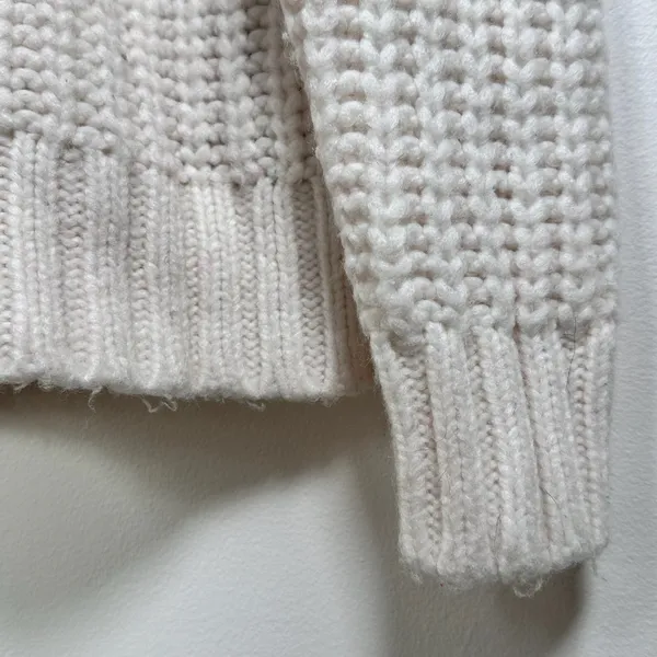 Aerie Womens XS Mock Neck Cable Knit Sweater Cream Pinkish Wool Blend Chunky - Image 5
