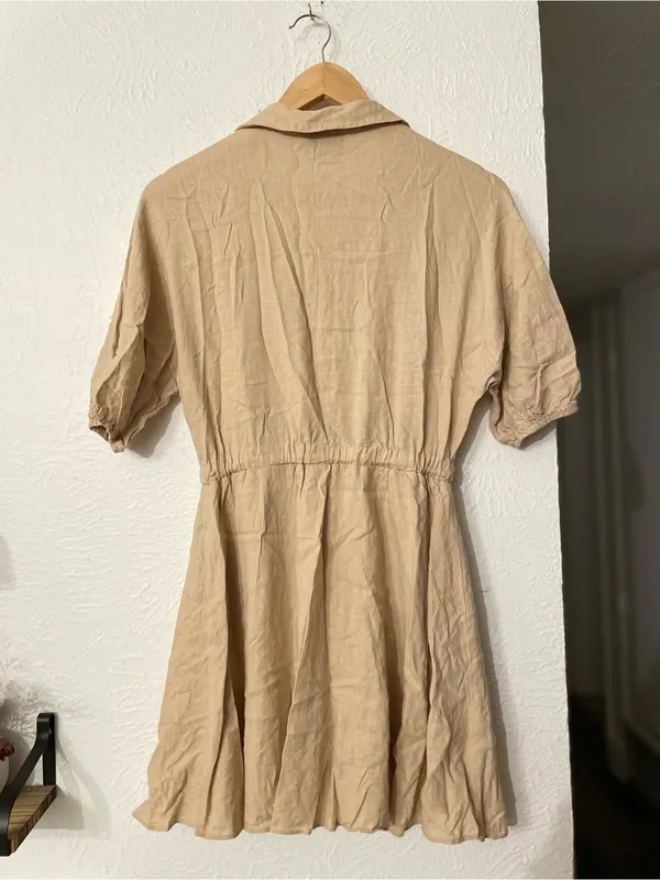 Petal & Pup Beige Tie-Waist Shirt Dress Size 2 Linen Blend - Image 2