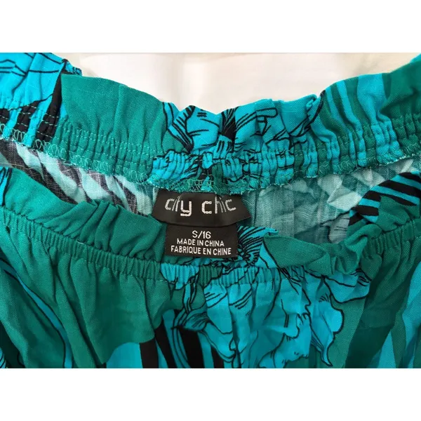 Boho Flowy‎ Dress 16 Teal Floral Cottagecore Romantic Tiered Belted Coastal Chic - Image 5