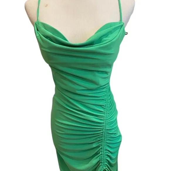 NWT Zara Green Long Bodycon Ruched Dress Draped Spaghetti Straps M Party - Image 5